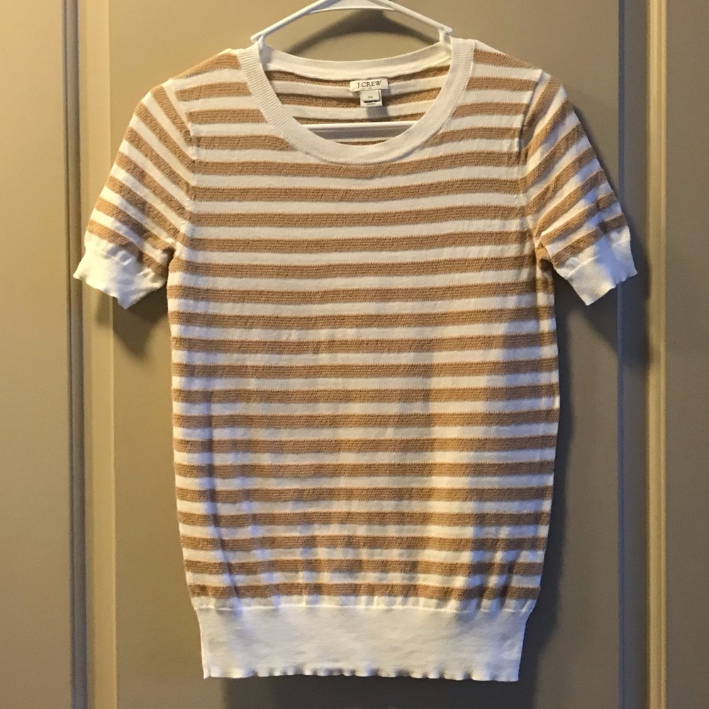 Cream & Tan Striped Short-Sleeve Sweater